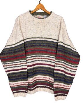 Vintage 90s Wool Blend Neutral Earth Tone Sweater, Crewneck Chunky Knit